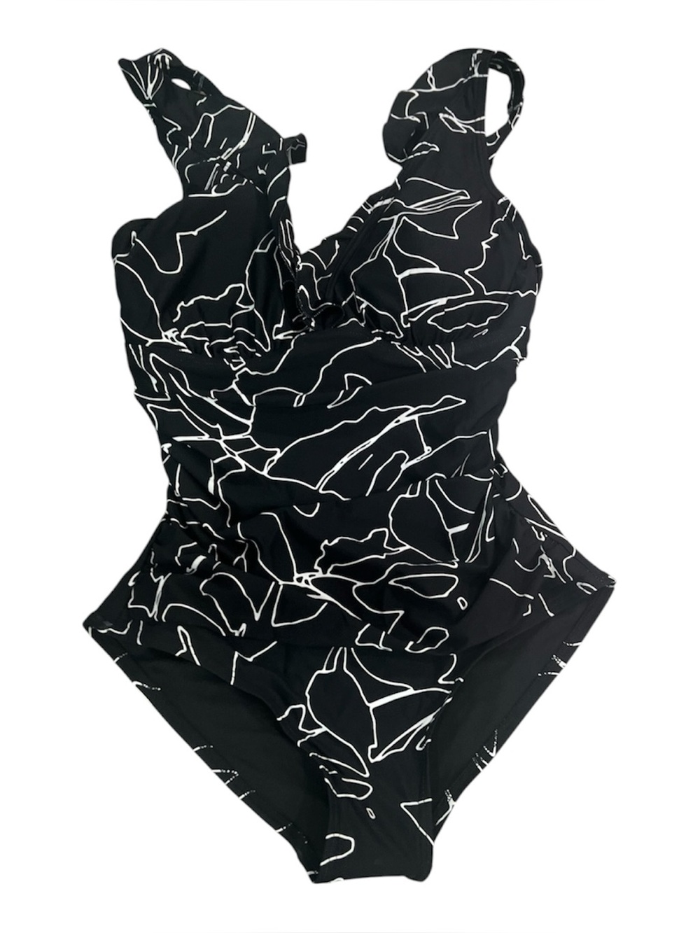 DKNY Ruffle Plunge Underwire Tummy Control One-Piece Swimsuit Size Medium - Picture 2 of 5